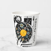 レトロフローラレコードデザインカスタム誕生日 紙コップ (裏面)