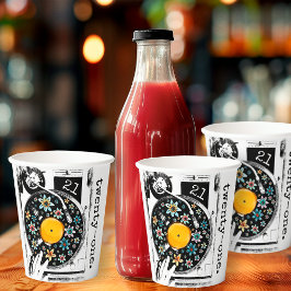 レトロフローラレコードデザインカスタム誕生日 紙コップ