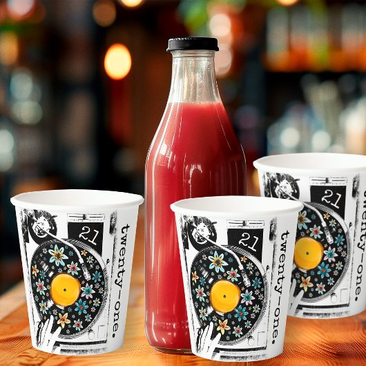 レトロフローラレコードデザインカスタム誕生日 紙コップ