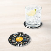 レトロフローラレコードデザイン誕生日 カスタム ラウンドペーパーコースター (インサイチュ)