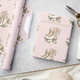 レトロフローラローラスケーターデザインヴィンテージパステル ラッピングペーパー