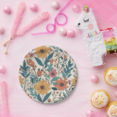 レトロフローラワイルドフラワーパターン ペーパープレート (パーティー)