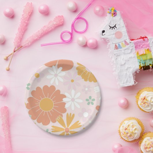 レトロフローラワイルドフラワー誕生日紙プレート ペーパープレート (パーティー)