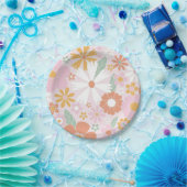 レトロフローラワイルドフラワー誕生日紙プレート ペーパープレート (パーティー)