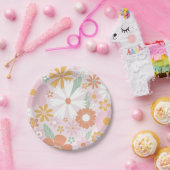 レトロフローラワイルドフラワー誕生日紙プレート ペーパープレート (パーティー)