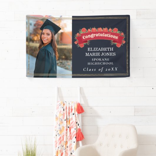 レトロフローラ写真卒業パーティー招待状 横断幕 (インサイチュ)