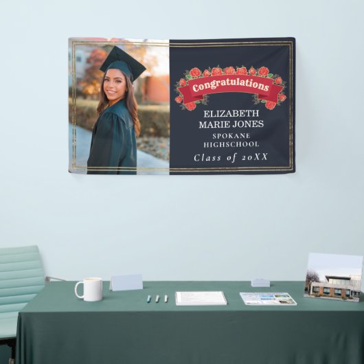 レトロフローラ写真卒業パーティー招待状 横断幕 (トレードショー)