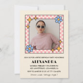 レトロフローラ写真37th birthday invitation Blue 招待状 (正面)