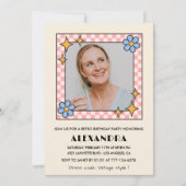 レトロフローラ写真48歳の誕生日の招待状ブルー 招待状 (正面)