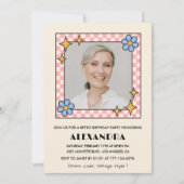 レトロフローラ写真79th birthday invitation Blue 招待状 (正面)