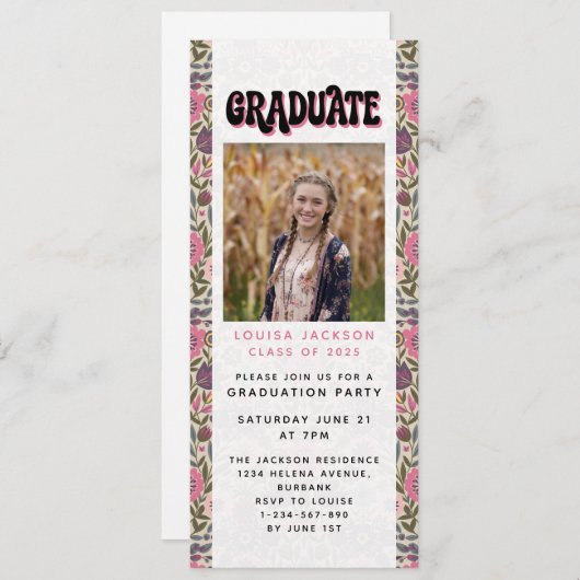 レトロフローラ卒業パーティデジタルエビテ 招待状 (正面/裏面)