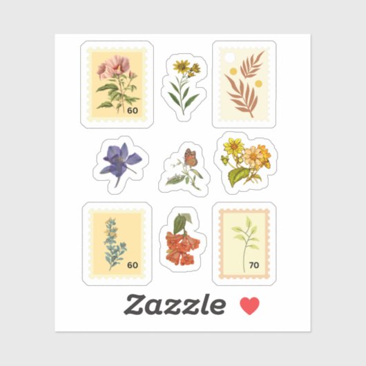 レトロフローラ及びスクラップブック作り用切手 シール (シート)