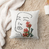 レトロフローラ女性顔ワンラインスケッチブロッサム クッション (ブランケット)