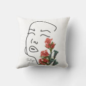 レトロフローラ女性顔ワンラインスケッチブロッサム クッション (裏面)
