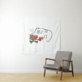 レトロフローラ女性顔ワンラインスケッチブロッサムT タペストリー (インサイチュ(横))