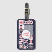 レトロフローラ幾何カスタムモノグラム ラゲッジタグ (正面縦)