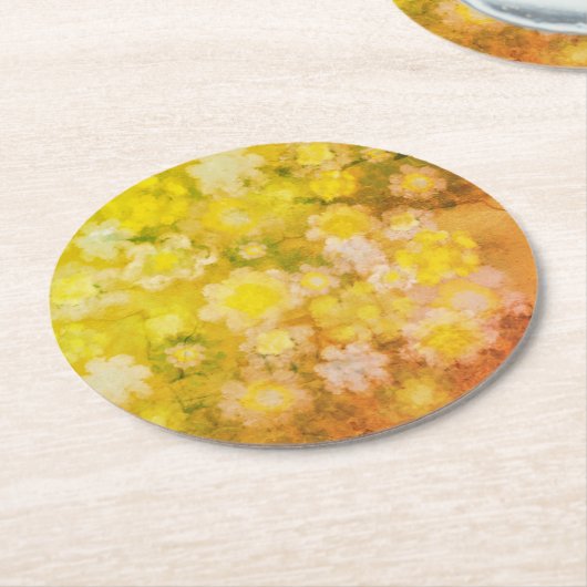 レトロフローラ抽象芸術塩水の色絵画の ラウンドペーパーコースター (アングル)