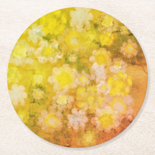 レトロフローラ抽象芸術塩水の色絵画の ラウンドペーパーコースター (正面)