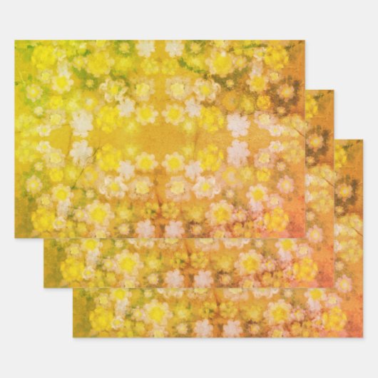 レトロフローラ抽象芸術塩水色パターン ラッピングペーパーシート (セット)