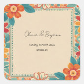 レトロフローラ縁どスクエア・ステッカー スクエアシール (正面)