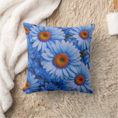 レトロフローラ青ひまわり青デイジー模様 クッション (ブランケット)