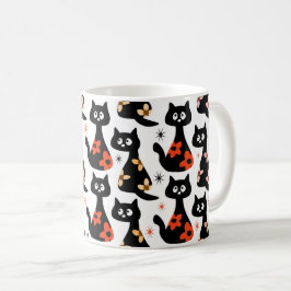 レトロフローラ黒猫(白) コーヒーマグカップ