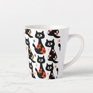 レトロフローラ黒猫(白)ラテマグカップ カフェラテマグ