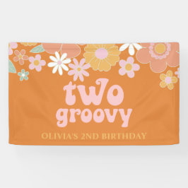 レトロフローラ2つのGroovy 2nd誕生日バナー 横断幕