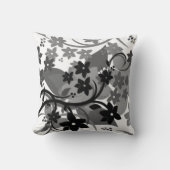 [レトロフローラ]グレーグレーボタニカルグラフィックデザイン クッション (正面)