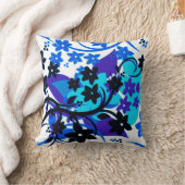 [レトロフローラ]ブルーボタニカルグラフィックデザイン クッション (ブランケット)