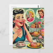 レトロフードキュートガールイラストレーション ポストカード (正面/裏面)