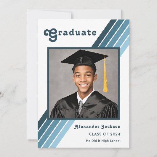 レトロブストライプルー写真高校 案内状 (正面)