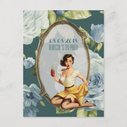 レトロブライダルシャワーティーパーティー保存日 案内ポストカード (正面)