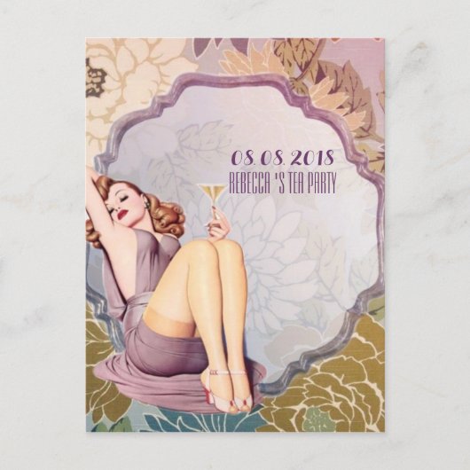 レトロブライダルシャワーティーパーティー保存日 案内ポストカード (正面)