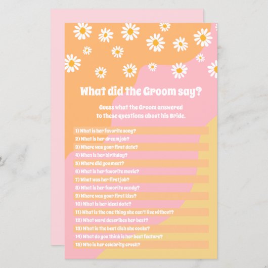 レトロブライダルシャワー新郎は何とゲームを言った (正面/裏面)