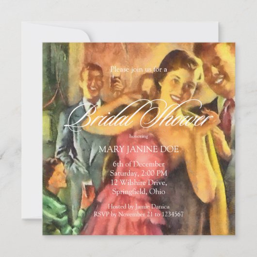 レトロブライダルシャワー 招待状 (正面)