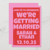 レトロブライトはっきりしたピファンキーックレッド結婚ズ 招待状 (正面/裏面)