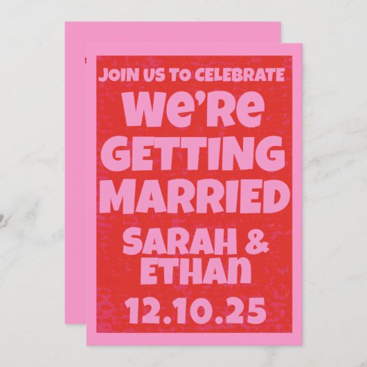 レトロブライトはっきりしたピファンキーックレッド結婚ズ 招待状 (正面/裏面)