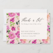 レトロブライトピンクおもしろい水彩フローラ結婚 サンキューカード (正面)