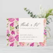 レトロブライトピンクおもしろい水彩フローラ結婚 サンキューカード (スタンド正面)