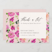レトロブライトピンクおもしろい水彩フローラ結婚 サンキューカード (正面/裏面)