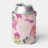 レトロブライトピンクおもしろい水彩フローラ結婚 缶クーラー (缶正面)