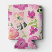 レトロブライトピンクおもしろい水彩フローラ結婚 缶クーラー (裏面)