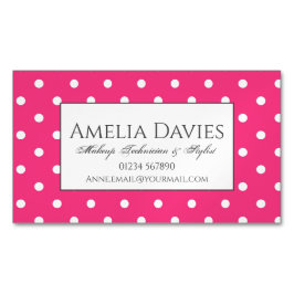 レトロブライトピンク水玉模様 マグネット名刺