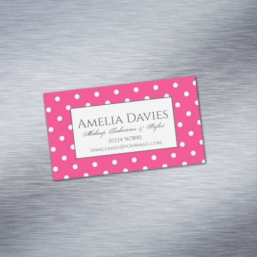 レトロブライトピンク水玉模様 マグネット名刺 (インサイチュ)