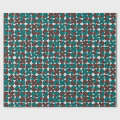 レトロブラウンとティール(緑がかった色)シェル、葉、および花 ラッピングペーパー (フラット)