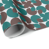 レトロブラウンとティール(緑がかった色)シェル、葉、および花 ラッピングペーパー (ロールコーナー)