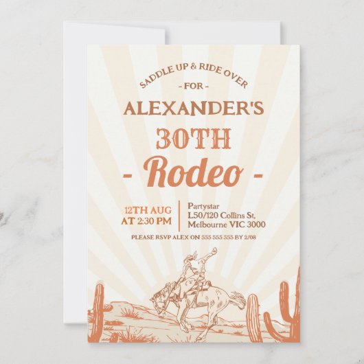 レトロブラウンカウボーイをテーマにした30歳の誕生日 招待状 (正面)