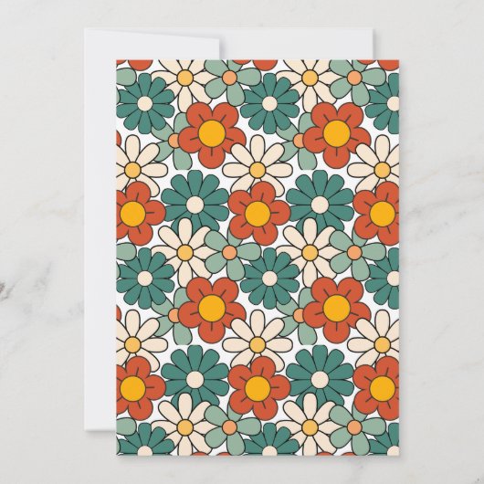 レトロブラウングリーンフローラグルーヴィ80誕生日 招待状 (裏面)