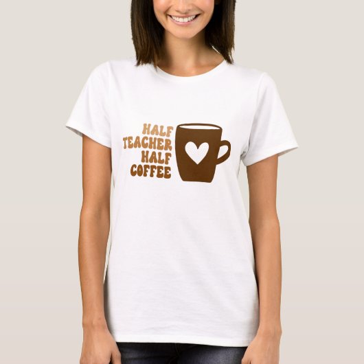 レトロブラウンハーフ先生ハーフコーヒー女性 Tシャツ (正面)